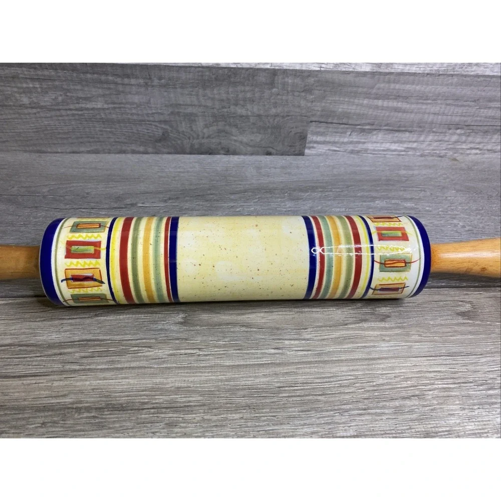 PFALTZGRAFF Counter Art Ceramic Rolling Pin‎ SEDONA Wooden Handles Hand Painted